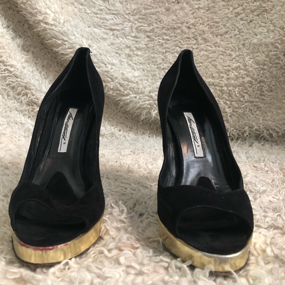 Brian Atwood Striped Peep Toe Pumps - Picture 3 of 4